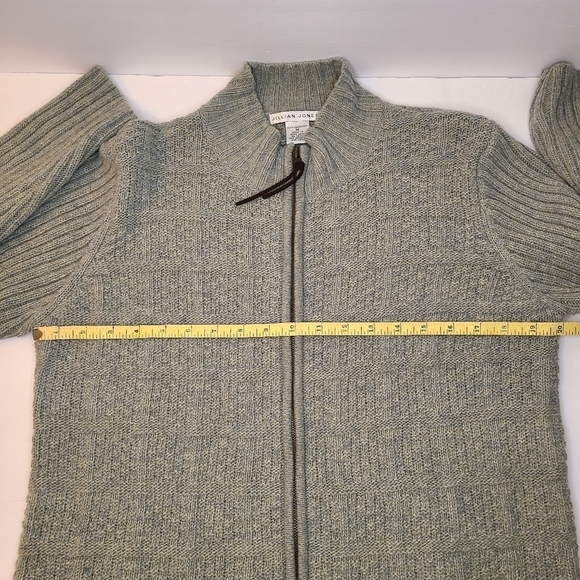 Jillian Jones Mint Green Lambswool Zip Up Square Knit Sweater Medium - Picture 8 of 10